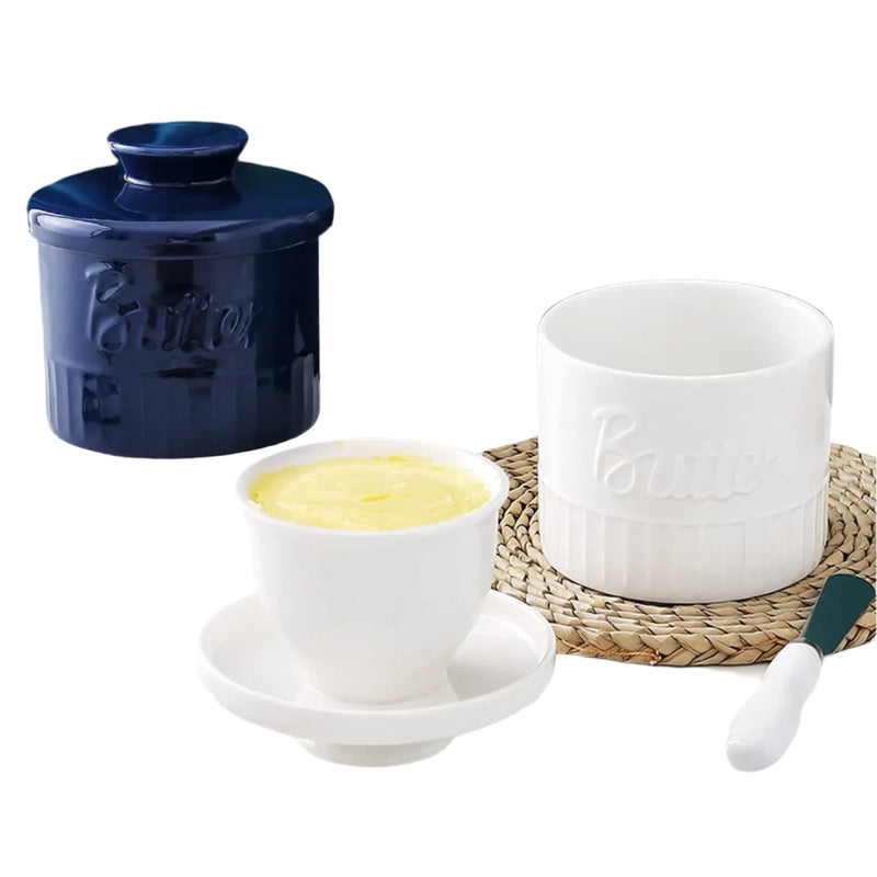 Ceramic Butter& Cheese Box – Cylindrical Butter Dish with Water Seal