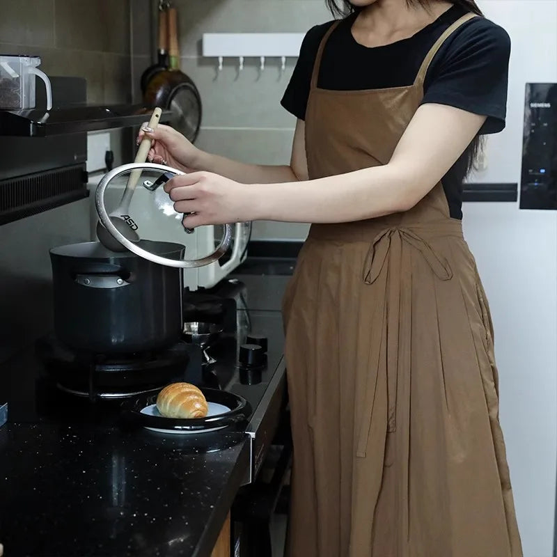 Long Pleated Waterproof  Apron with Pockets – Perfect for Kitchen, Baking and Garden Use