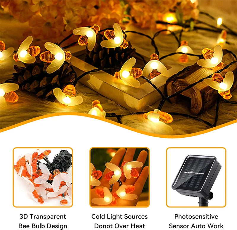 Solar String Light - 20 LED Cute Bee Outdoor Waterproof Light Solar Lights