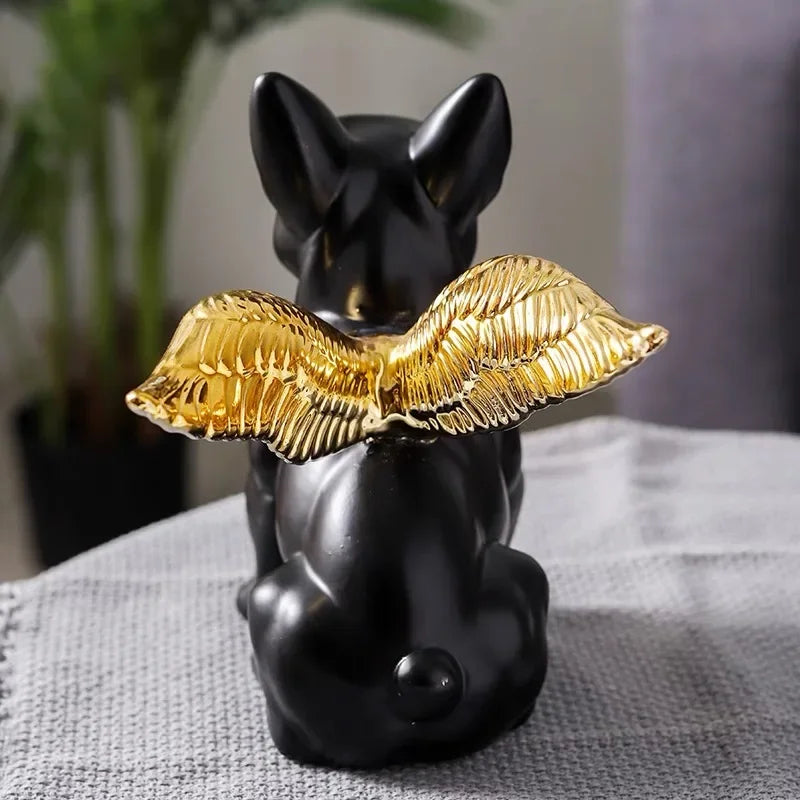 Black and Gold Ceramic Bulldog Statue – Modern Resin Dog Decor for Living Room or Office