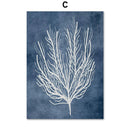 Navy Blue Coral Seaweed Wall Art Poster