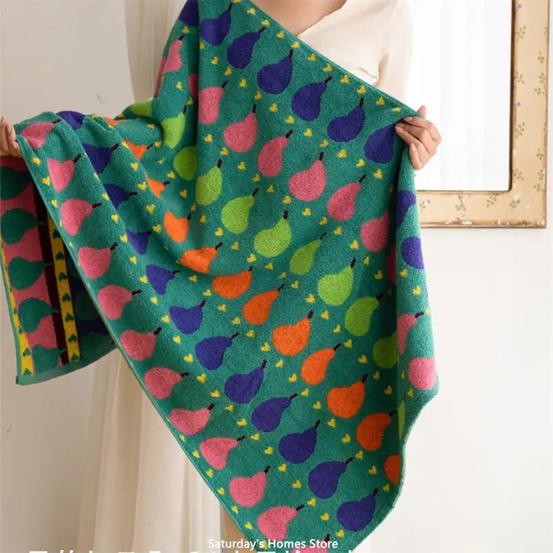 Cute Colourful Pears Pattern Cotton Towel - Soft, Absorbent Bath, Face and Hand Towel