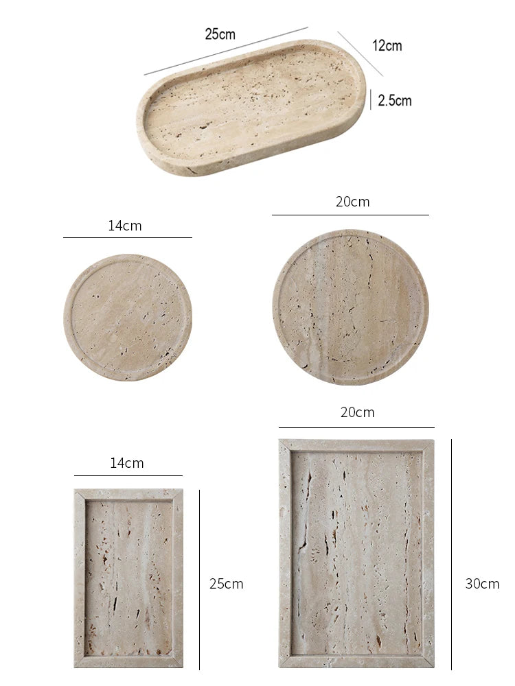 Minimalism Marble Tray for Perfume, Candles, Jewelry – Travertine Stone Vanity Tray for Countertop