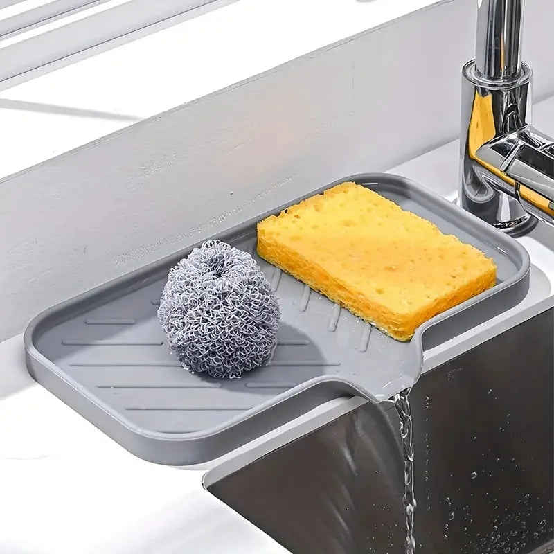 Sink Silicone Tray with Drain – Soap and Sponge Storage Holder for Kitchen & Bathroom