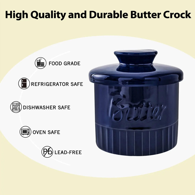 Ceramic Butter& Cheese Box – Cylindrical Butter Dish with Water Seal