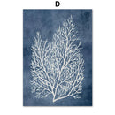 Navy Blue Coral Seaweed Wall Art Poster