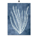 Navy Blue Coral Seaweed Wall Art Poster
