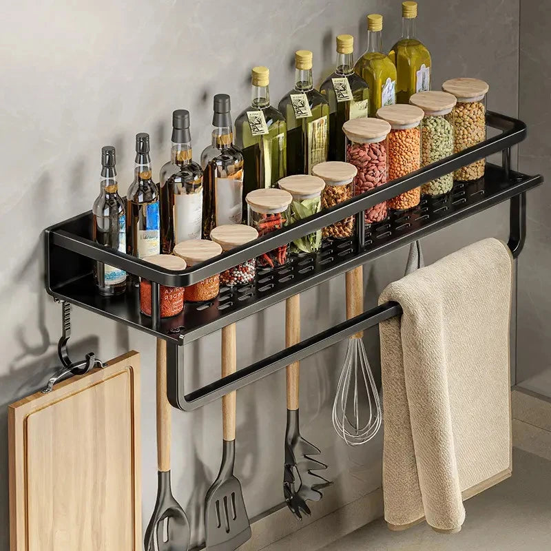 Wall-Mounted Kitchen or Bathroom Rack Shelf with Storage & Hook Rod – 30/40/50CM