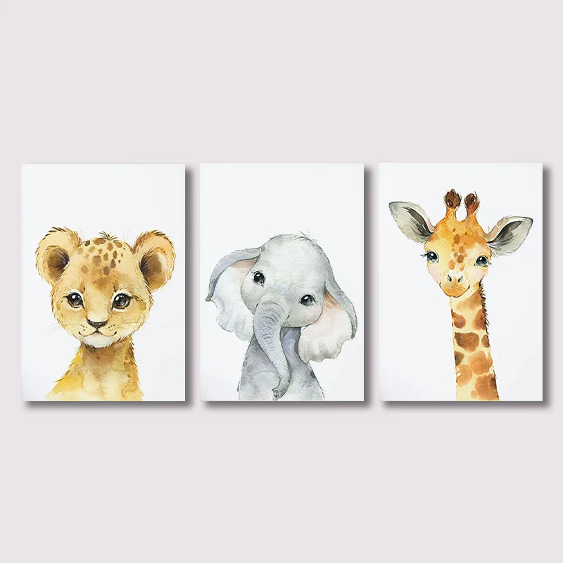 Safari Animal Nursery Wall Art – Set of 3 Jungle Prints for Baby Room & Kids’ Bedroom Decor