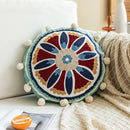 Moroccan Ethnic Round Cushion Cover - Mandala Floral Embroidery Throw Pillow Case