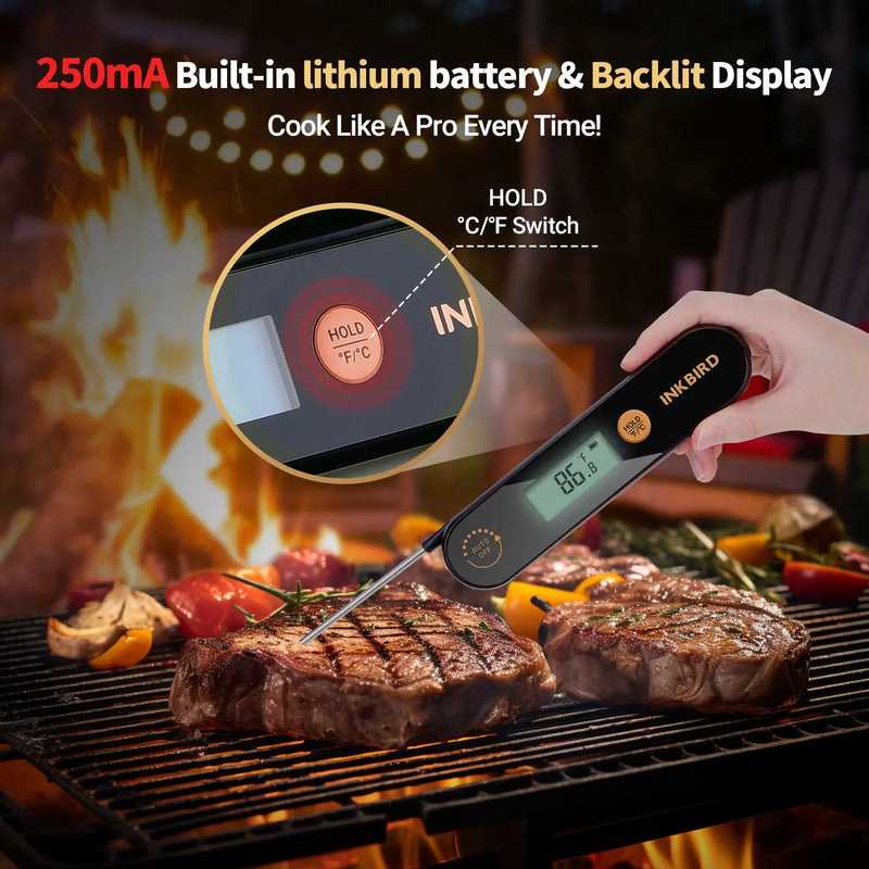 INKBIRD IHT-1X Meat Thermometer – Waterproof, Rechargeable Digital Thermometer with Foldable Probes