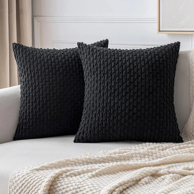 Spring Sage Green Corduroy Throw Pillow Covers – Soft Striped 18x18 Cushion Covers for Couch