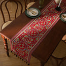 American Vintage Style Table Runner with Floral Jacquard Weave and Tassels