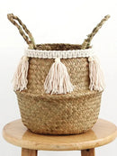 Tassel Pendant Seagrass Woven Storage Basket – Decorative and Versatile for Home Organization