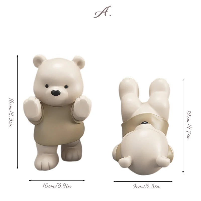 Bear Bookend Figurines – Cream Resin Decor for Living Room, Bookcase, or Birthday Gift