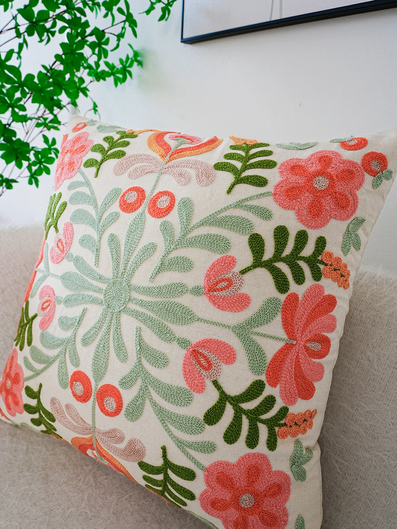 Colorful Flower Exquisite Embroidery Cushion Throw Pillow Cover – Cushion Cover Without Insert