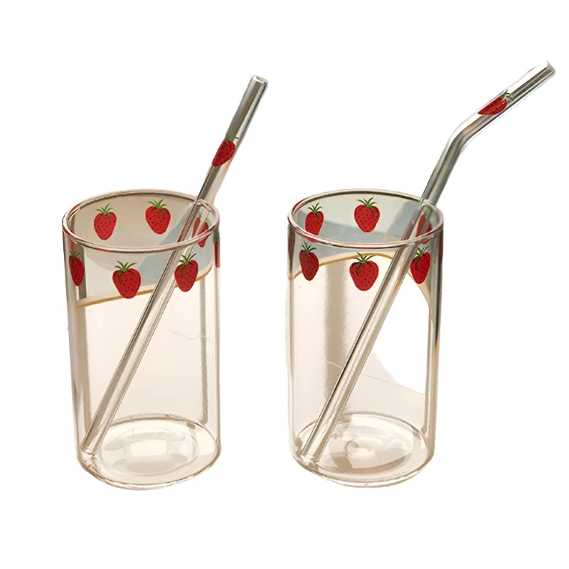 Strawberry Glass Cup | Cute Coffee, Milk, Water Glass with Straw – Perfect Gift