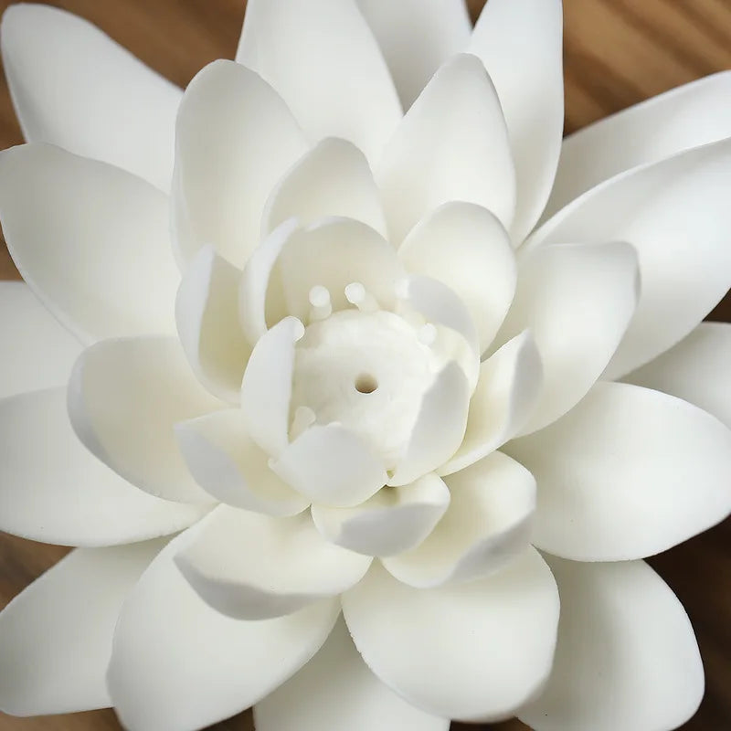 Ceramic White Lotus Incense Burner – Elegant Home Decor for Aromatherapy
