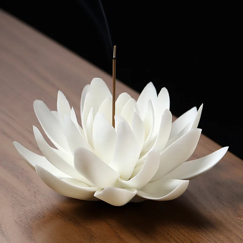 Ceramic White Lotus Incense Burner – Elegant Home Decor for Aromatherapy