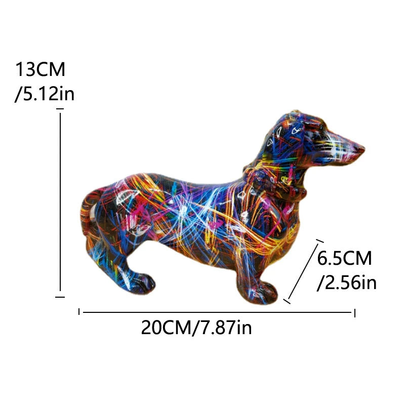 Colourful Dachshund Figurine – Resin Dog Statue for Home Decor, Bookshelf, Living Room, and Gifts