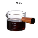 Wood Handle Double Mouth Borosilicate Glass Espresso Measuring Cup
