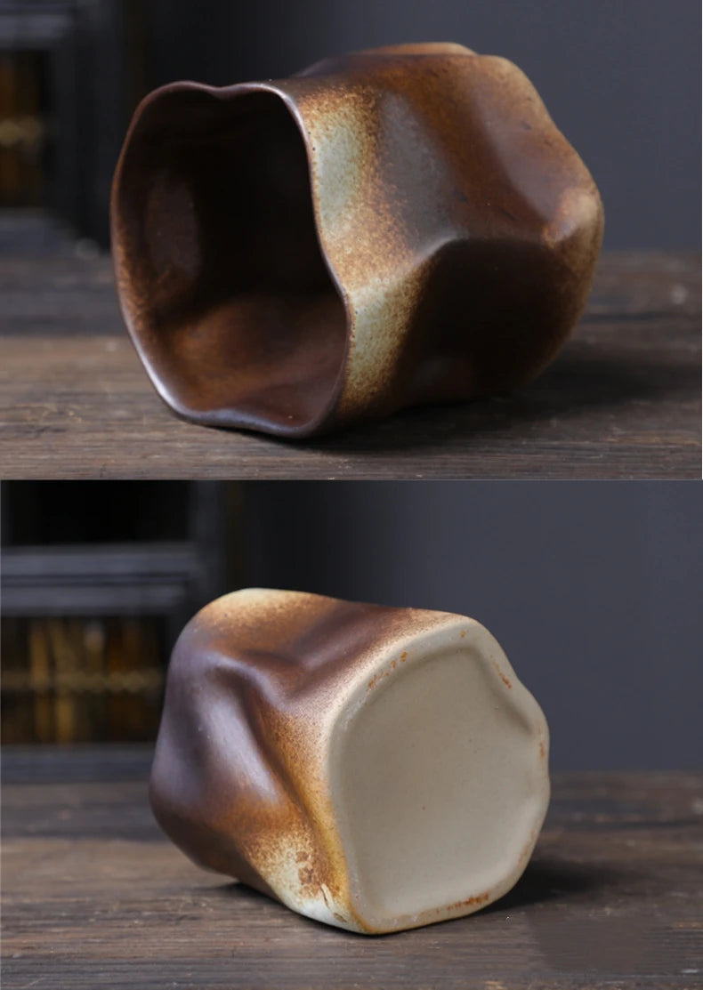 Japanese-Style Irregular Shape Tea Coffee Cup Mug in Earthen Tones