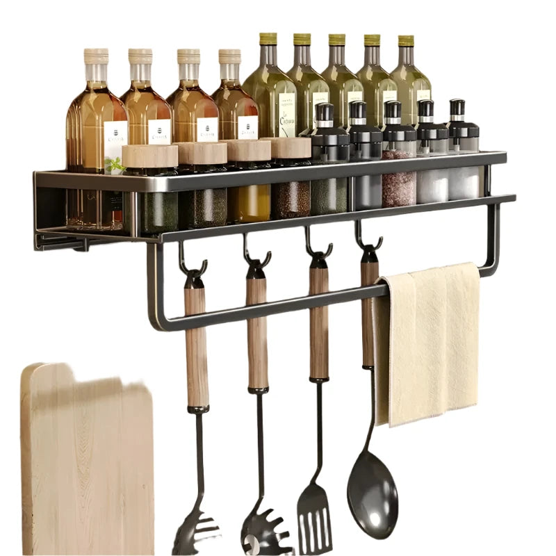 Wall-Mounted Kitchen or Bathroom Rack Shelf with Storage & Hook Rod – 30/40/50CM