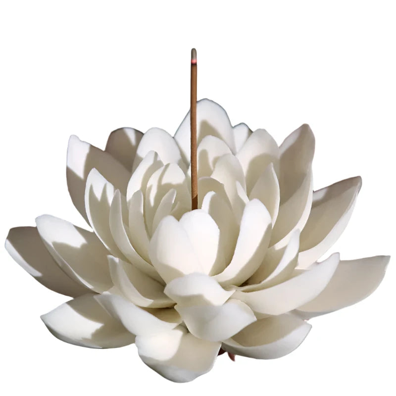 Ceramic White Lotus Incense Burner – Elegant Home Decor for Aromatherapy