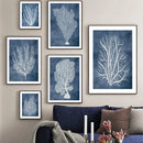 Navy Blue Coral Seaweed Wall Art Poster