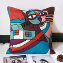 Picasso-Style Abstract Embroidered Cotton Cushion Cover