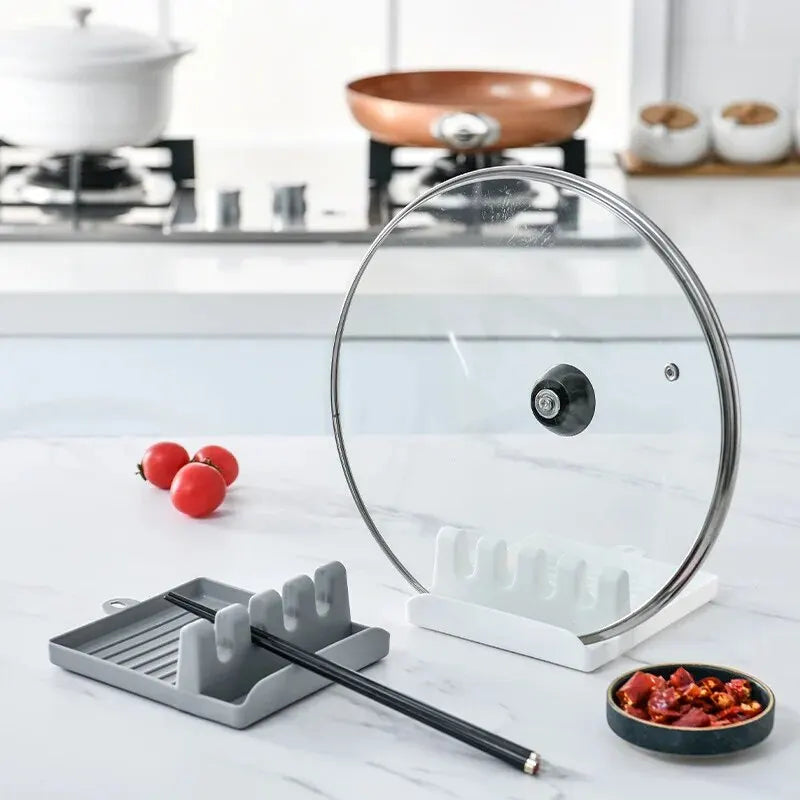 Kitchen Spatula Rack Pot Lid Rack Shelves Countertop Soup Spoon Holder