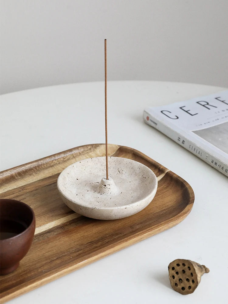Vintage Travertine Incense Stick Holder – Natural Marble Incense Burner and Ash Catcher