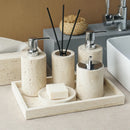 Travertine Stone Bathroom Accessories Set | Natural Material Soap Dispenser, Soap Dish, Reed Diffuser, Tray, Toothbrush Holder