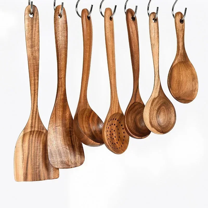 Teak Natural Wood Tableware Set – Spoon, Rice Colander, Soup Skimmer, Cooking Utensils
