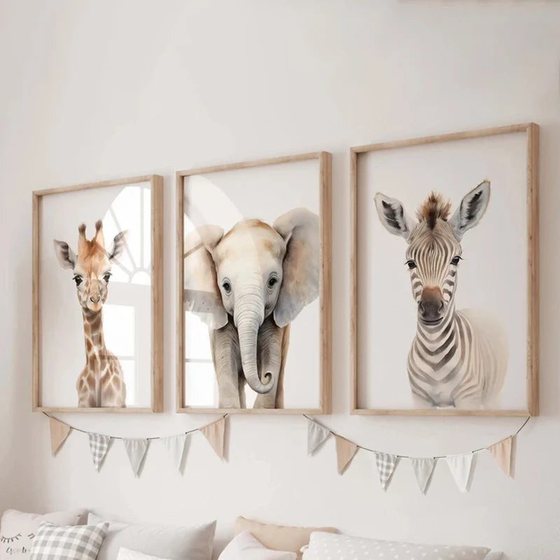 Safari Animal Nursery Wall Art – Set of 3 Jungle Prints for Baby Room & Kids’ Bedroom Decor