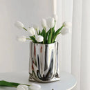 Silver Ruffled Flower Vase – Modern Ceramic & Porcelain Bag-Shaped Decor