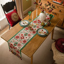 American Vintage Style Table Runner with Floral Jacquard Weave and Tassels