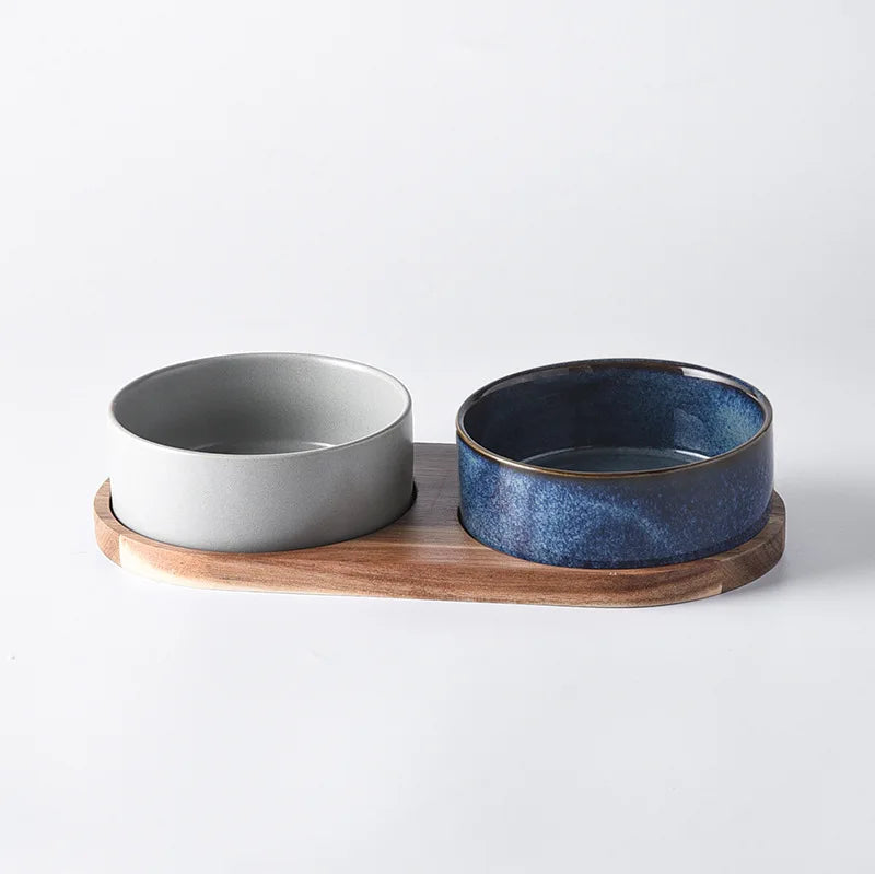 Ceramic Pet Food and Water Bowl Set