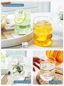 Bubble Glass Cups Coffee Mug | Vintage Ribbed Drinking Glasses with Straws Set 4PC