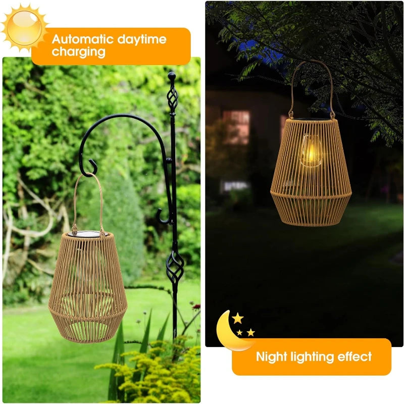 KagoLing Solar Rattan Lantern – Handwoven Outdoor Solar Garden Light