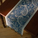 American Vintage Style Table Runner with Floral Jacquard Weave and Tassels