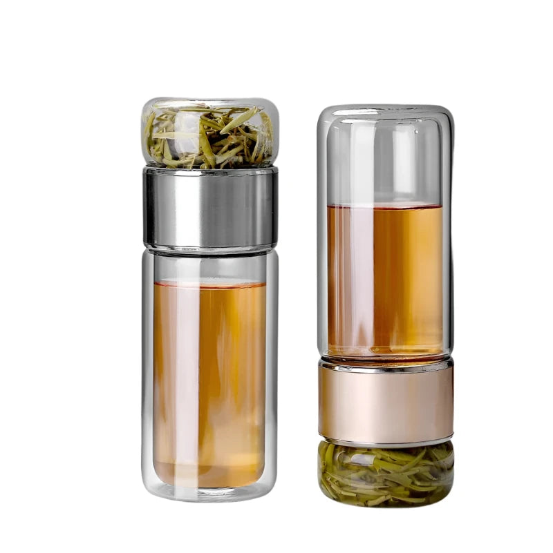 Tea Infuser Water Bottle - High Borosilicate Double-Layer Glass