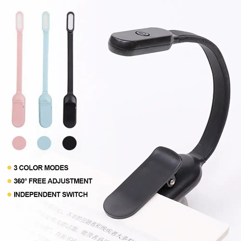 USB Rechargeable Mini LED Book Light – Adjustable Brightness & 3 Color Modes for Reading and Travel
