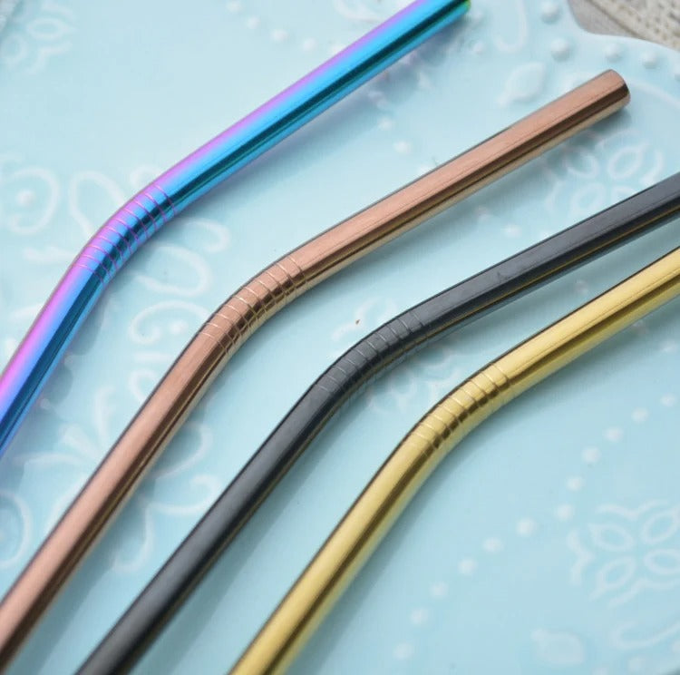 Reusable Stainless Steel Drinking Straw Set with Cleaner Brush and Pouch