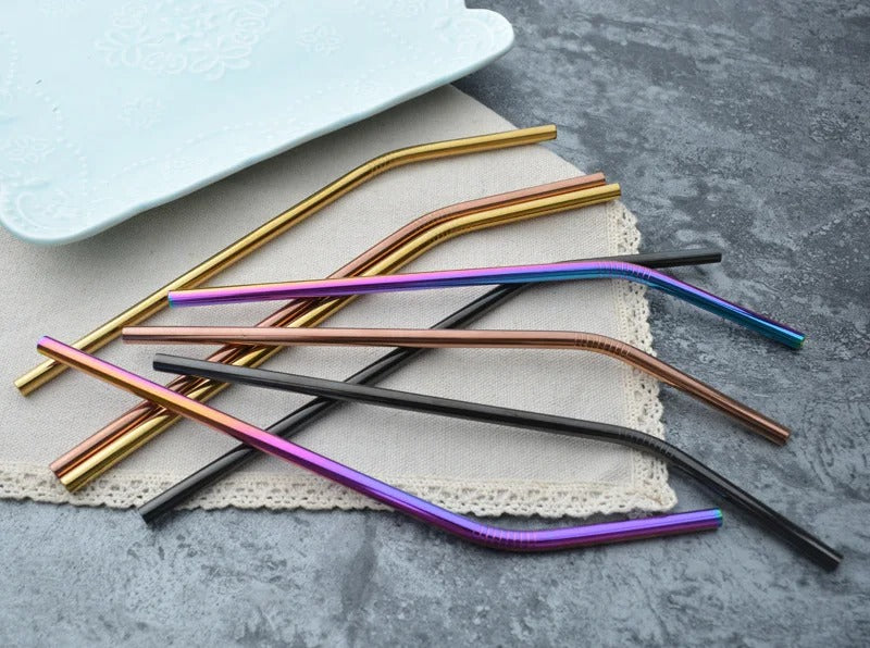 Reusable Stainless Steel Drinking Straw Set with Cleaner Brush and Pouch