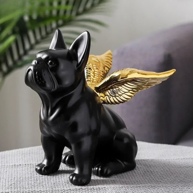 Black and Gold Ceramic Bulldog Statue – Modern Resin Dog Decor for Living Room or Office